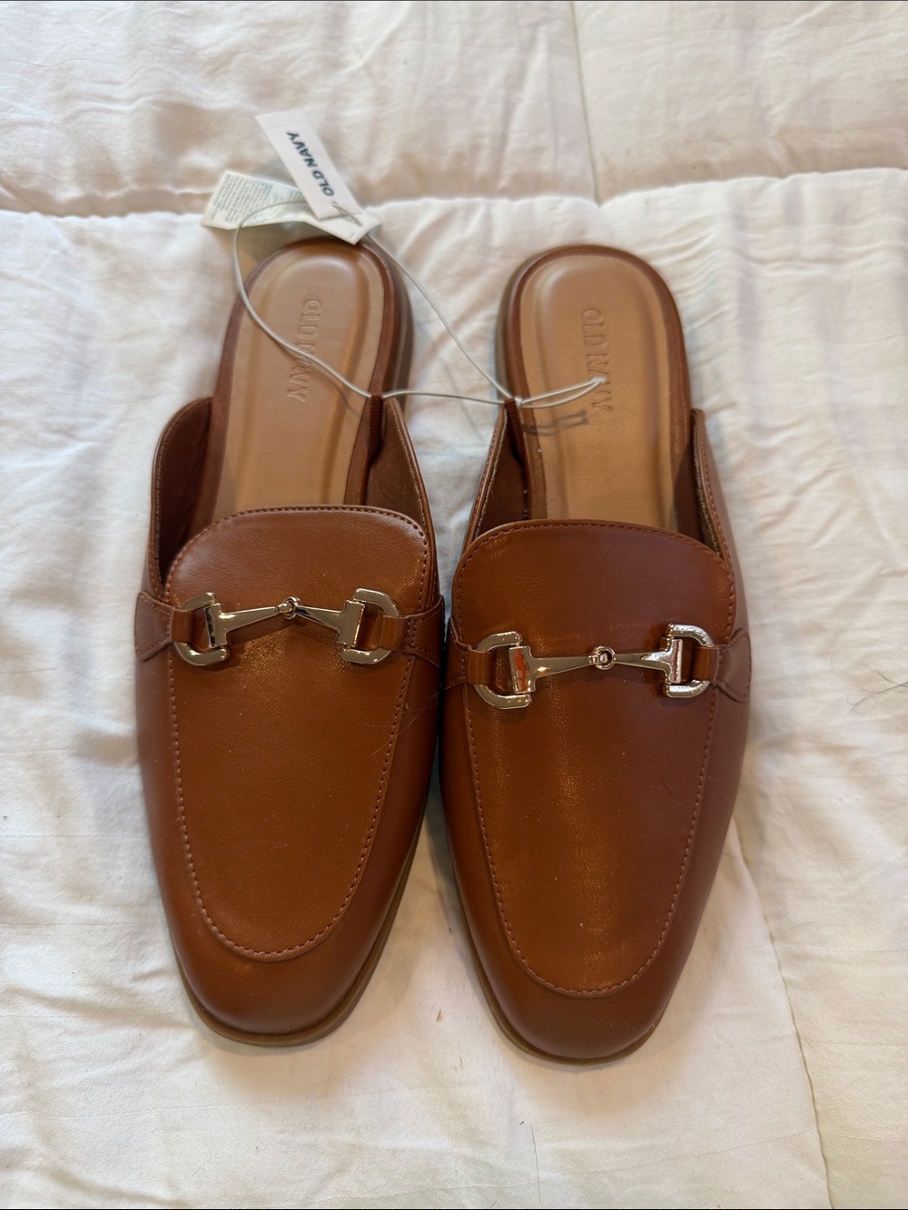 Old Navy Brown Leather-Look Slip-On Loafers with Gold Hardware